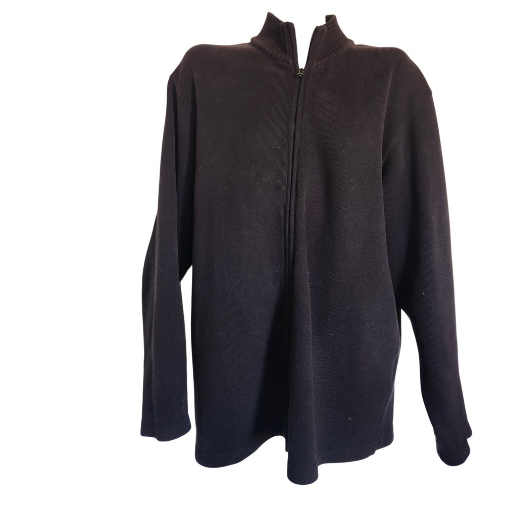 Gant Madison Mens Full Zip Cotton Cardigan Sweater Black Mock Neck L luxury